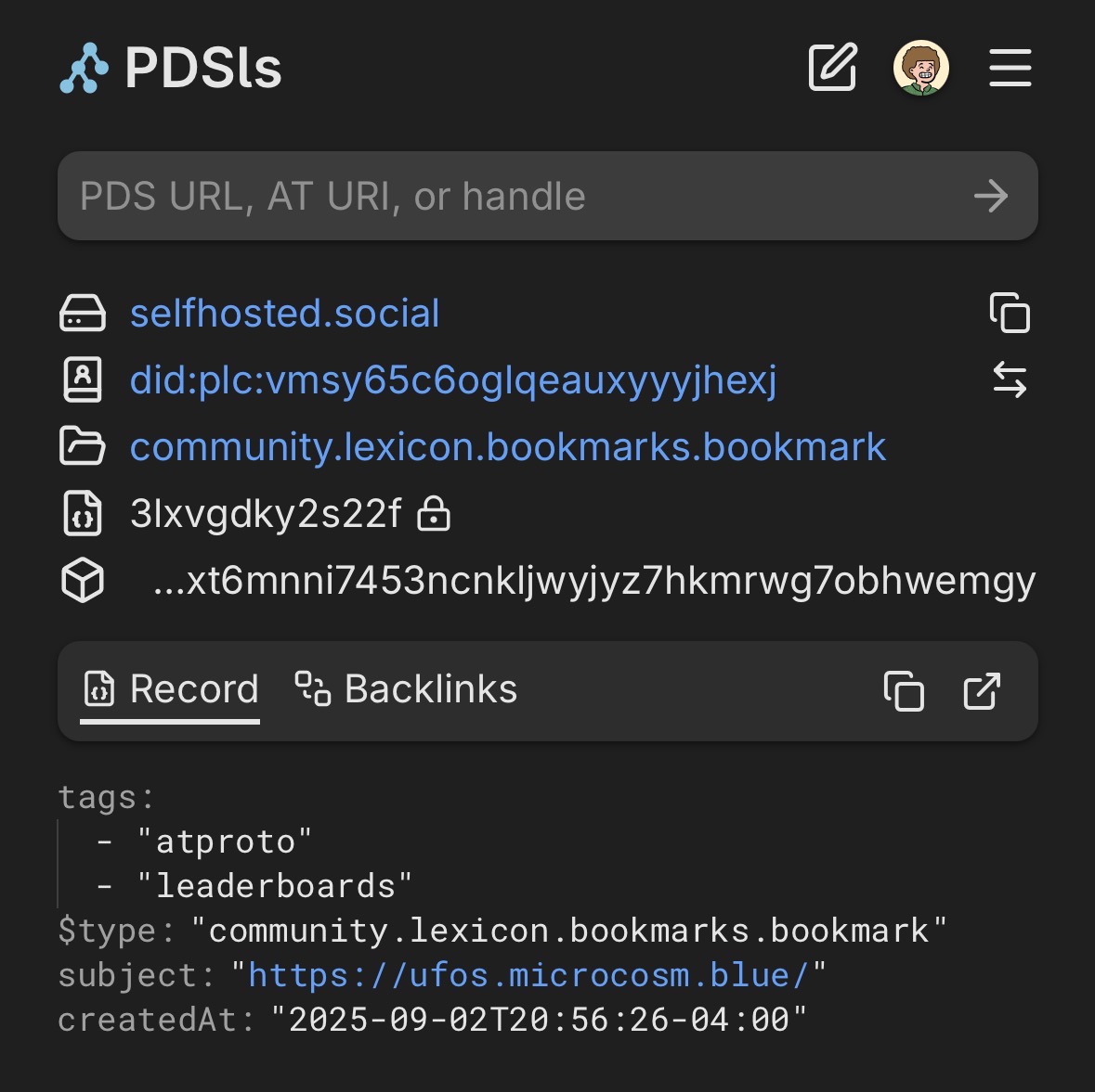 PDSls

selfhosted.social

did:plc:vmsy65c6oglqeauxyyyjhexj

community.lexicon.bookmarks.bookmark
3lxvgdky2s22f
bafyreieefubzyy4rytydxt6mnni7453ncnkljwyjyz7hkmrwg7obhwemgy
Record
Backlinks

tags:
"atproto"
"leaderboards"
$type:
"community.lexicon.bookmarks.bookmark"
subject:
"https://ufos.microcosm.blue/"
createdAt:
"2025-09-02T20:56:26-04:00"